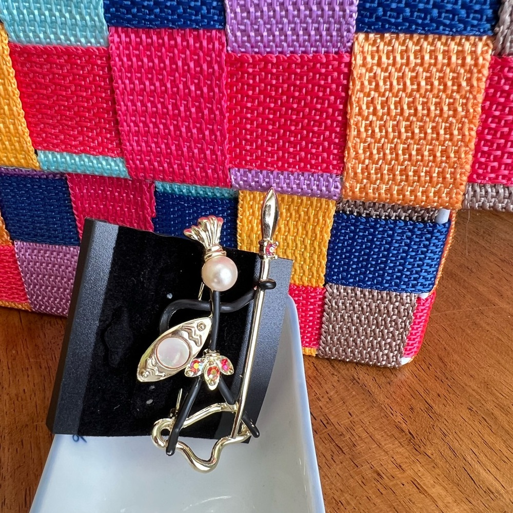 Vintage Women Warrior Brooch with Faux Pearl and Rhinestones